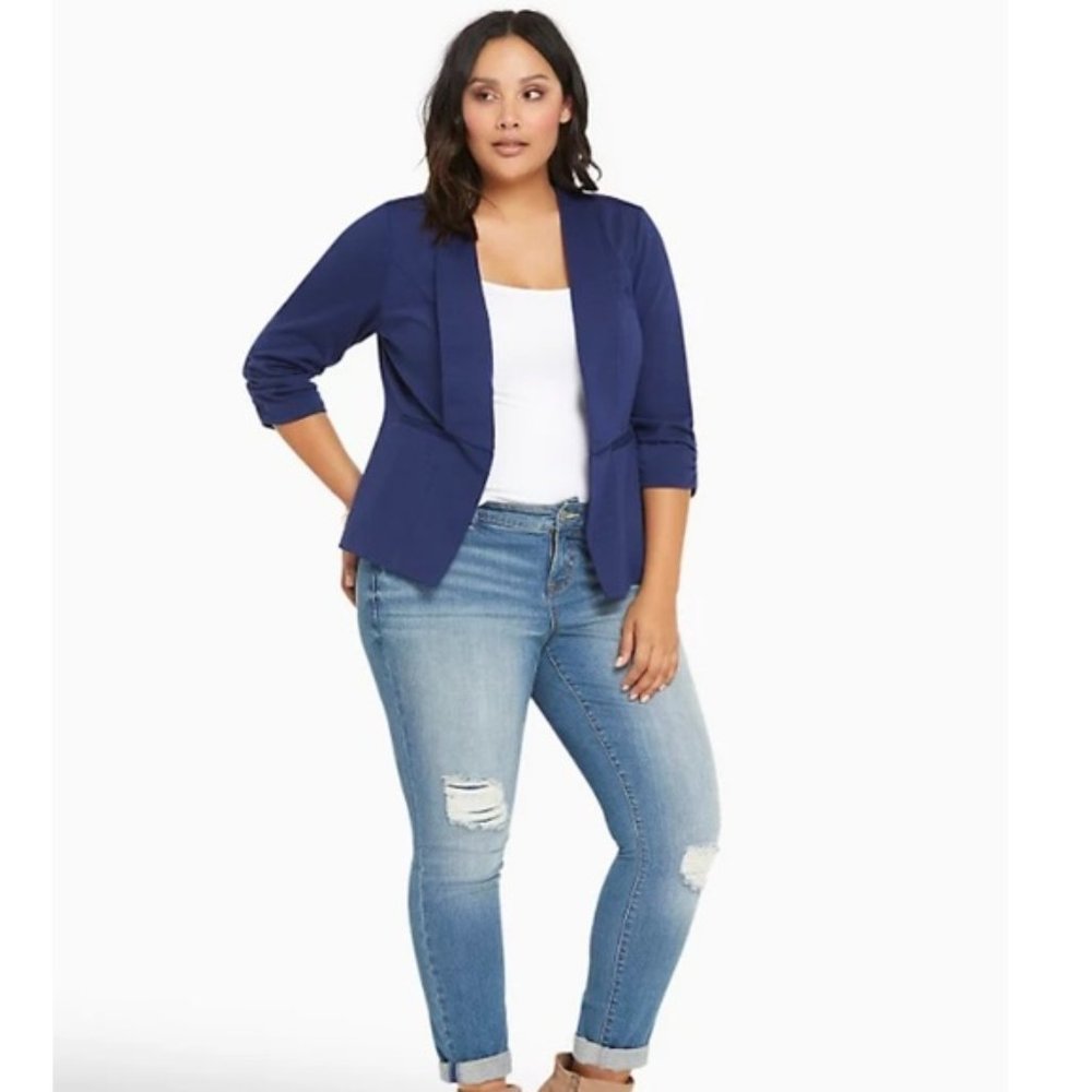 Torrid Blue Knit 3/4 Sleeve Open Blazer 1X